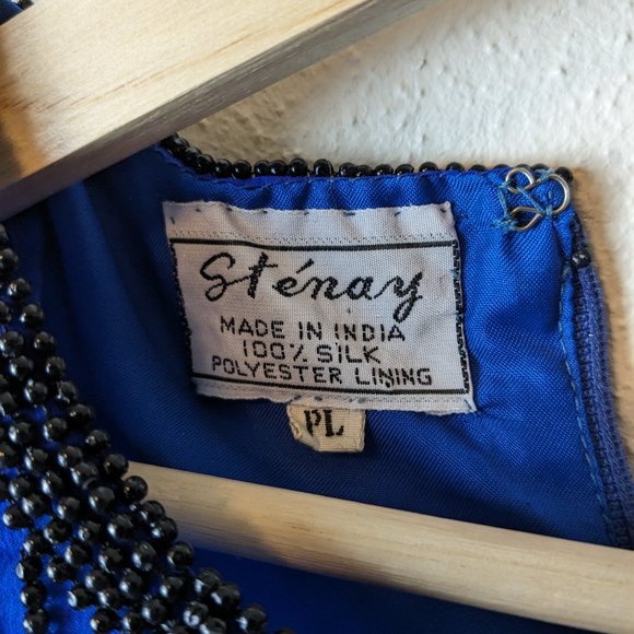Vintage Stenay Blue Silk Sequined Top Size PL - Picture 3 of 7